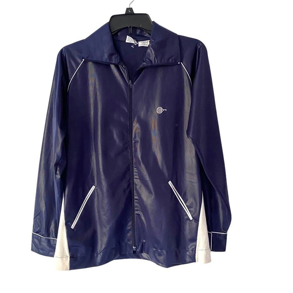 Chris Evert RARE circa 1980 Blue Tennis Warm up Icon Vintage jacket Large Shiny